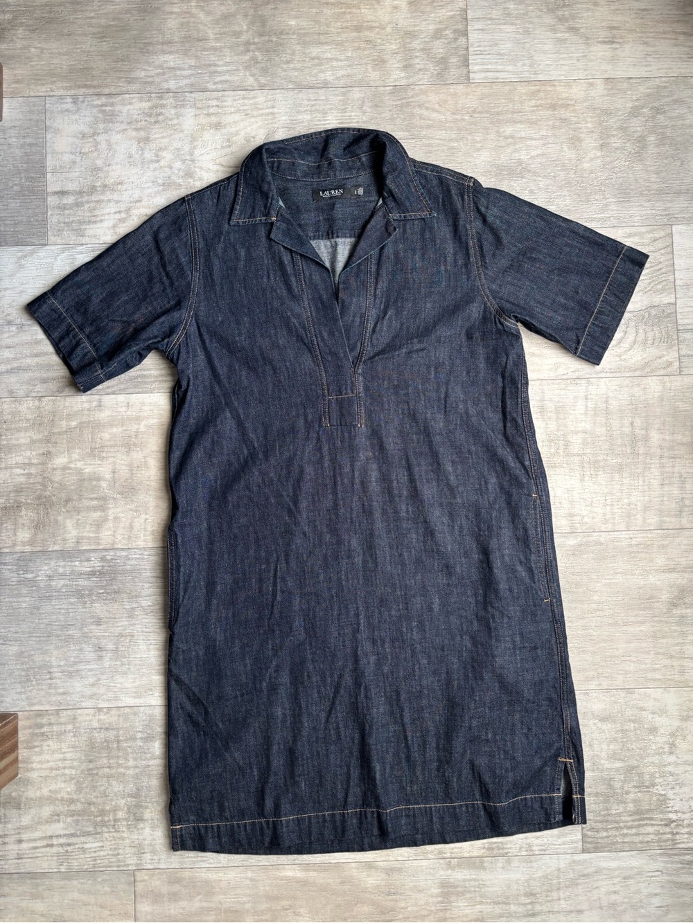 Lauren Ralph Lauren Denim Shift Dress Sz L with pockets-066